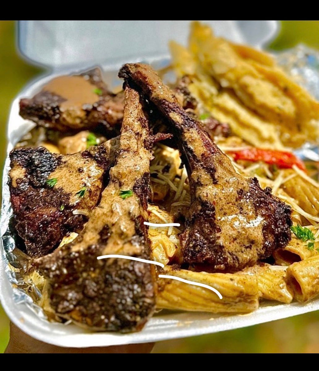 Jerk Lamb Chops with Rasta Pasta